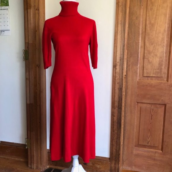 Lauren Ralph Lauren Dresses & Skirts - RALPH LAUREN Red Turtleneck Elbow Sleeve Silk Cashmere Sweater Dress Small